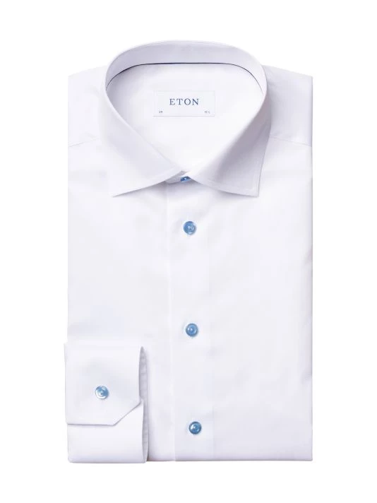 Eton Contemporary-Fit Twill Dress Shirt With Blue Details For Men