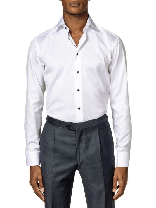 Eton Slim-Fit Twill Dress Shirt With Navy Details For Men - Image 3