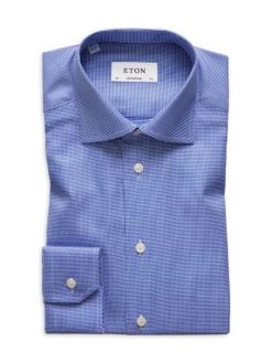 Eton Contemporary-Fit Houdstooth Dress Shirt For Men