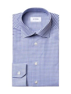 Eton Slim-Fit Natural Stretch Check Dress Shirt For Men