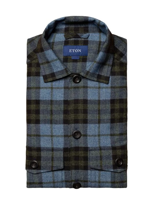 Eton Plaid Cotton-Blend Shirt Jacket For Men - Image 6