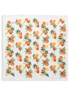 Eton Citrus-Print Linen Pocket Square For Men